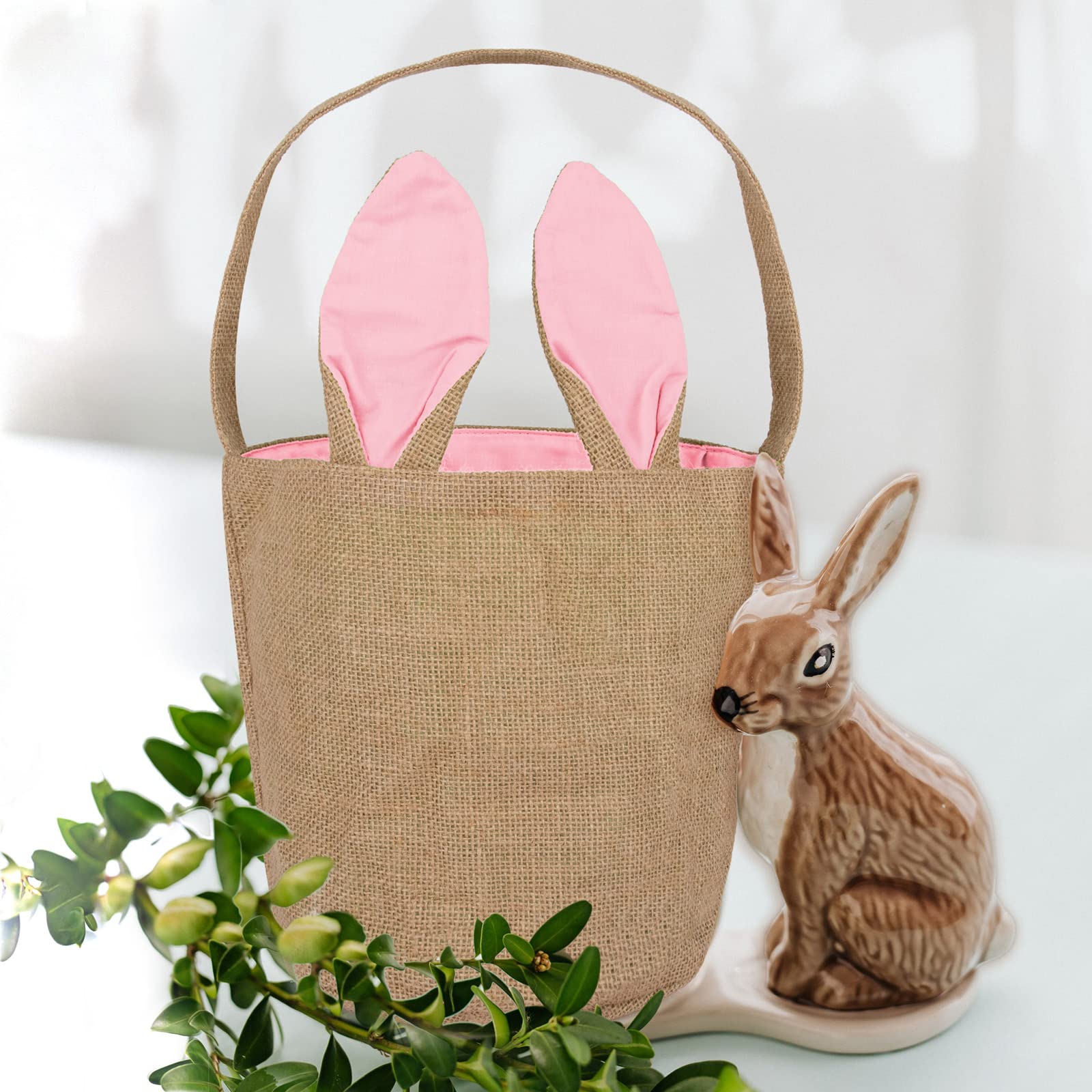 TopTie 6 PCS Bunny Easter Basket, Easter Bunny Bags, Easter Decoration Rabbit Bucket for Eggs Hunts and Candy