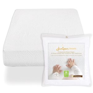 juniper dreams protective fitted crib sheet | baby crib mattress protector for standard & mini crib mattress | toddler bed cover for baby girls & boys | machine washable organic cotton fitted sheet