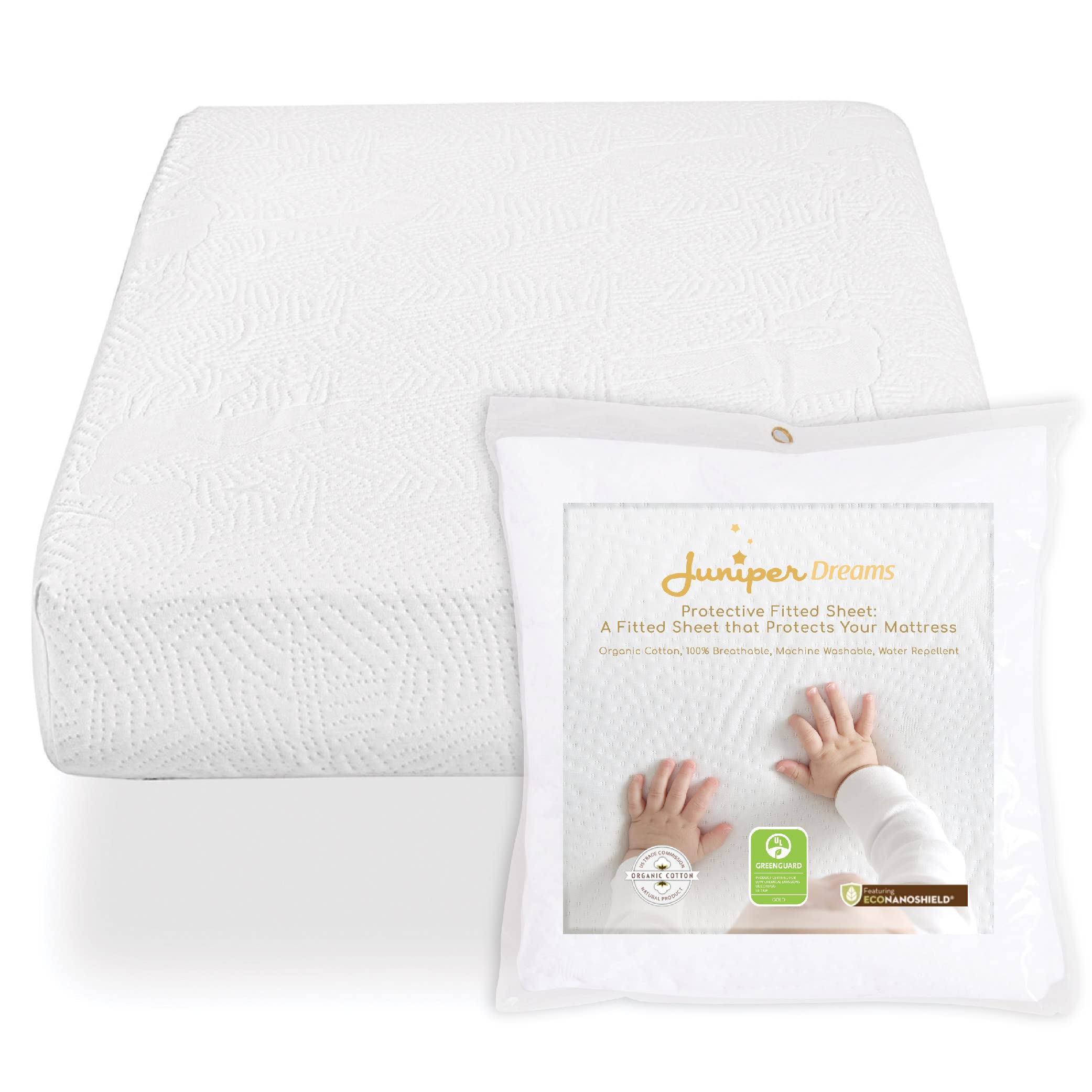 Juniper Dreams Protective Fitted Crib Sheet | Baby Crib Mattress Protector for Standard & Mini Crib Mattress | Toddler Bed Cover for Baby Girls & Boys | Machine Washable Organic Cotton Fitted Sheet