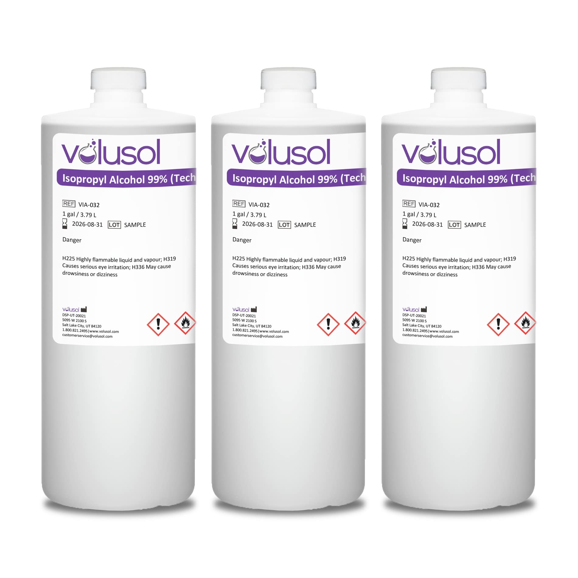 Volu-Sol Isopropyl Alcohol 99% (Isopropanol) - High Purity, USP | Kosher IPA for Lab Equipment, Electronics, & Medical Cleaning - Clear Bottle, 1L/ 32 oz. (3 Pack)