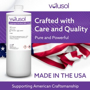 Volu-Sol Isopropyl Alcohol 99% (Isopropanol) - High Purity, USP | Kosher IPA for Lab Equipment, Electronics, & Medical Cleaning - Clear Bottle, 1L/ 32 oz. (3 Pack)