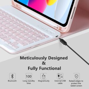 MMK Keyboard Case for iPad 10th Generation 10.9" 2022, for iPad Keyboard 10th Generation Case for (A2757/A2777/A2696/A3162), for iPad Case with Detachable Bluetooth Keyboard & Pencil Holder-Pink