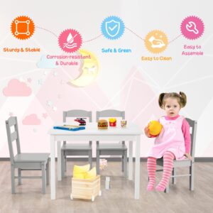 HONEY JOY Kids Table and Chair Set, Wooden Toddler Table and 4 Chairs for Arts & Crafts, Snack Time, 5-Piece Children Furniture Set for Daycare, Kindergarten, Playroom, Gift for Boys Girls (Gray)