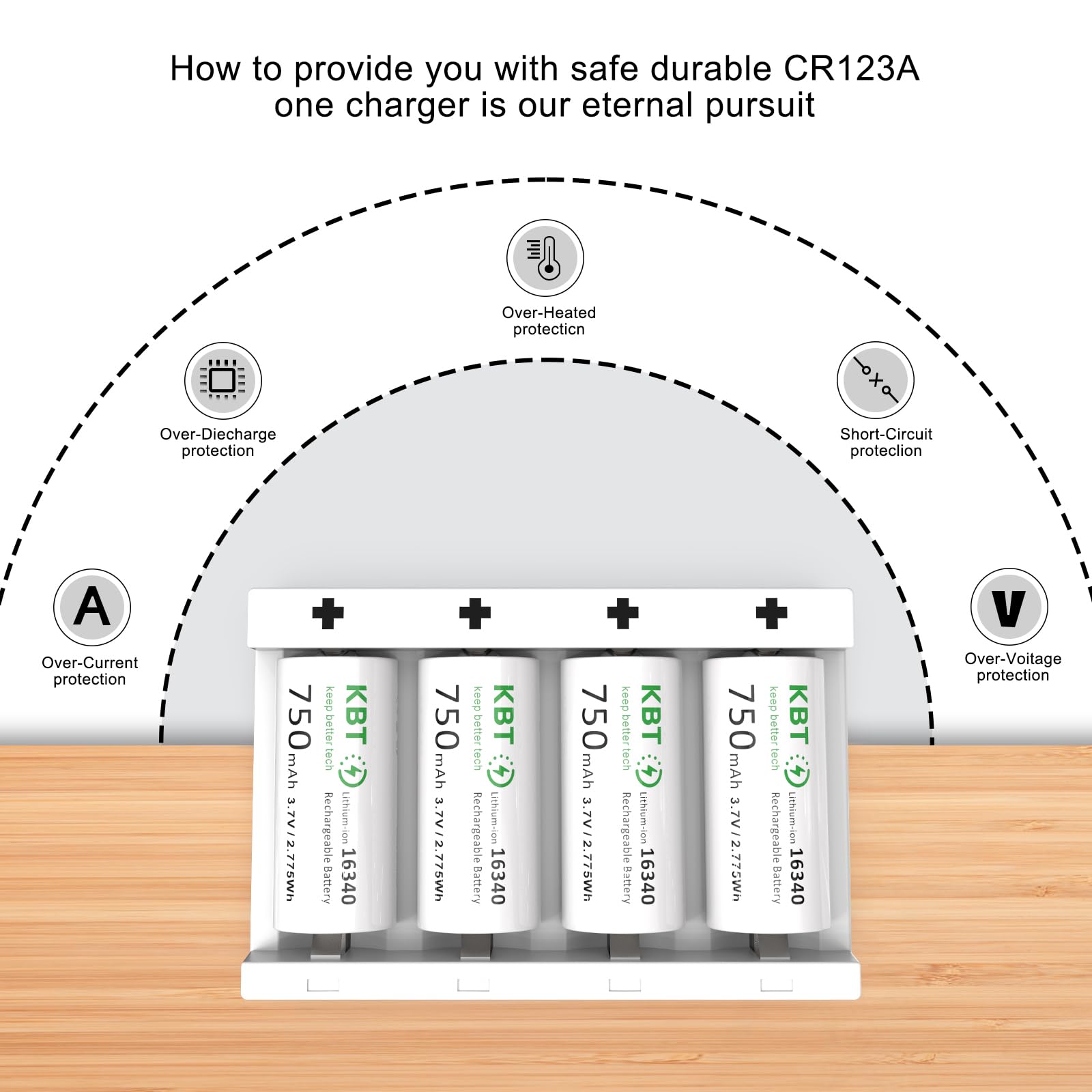 KBT Rechargeable 123A Lithium Batteries, 4pack for Arlo Wireless Cameras VMC3030 / VMK3200 / VMS3330, 3430, 3530