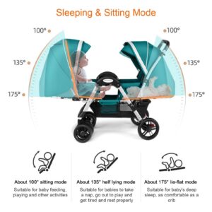 Twin Strollers for Infant Face to Face Umbrella Stroller with Adjustable Backrest Double Baby Stroller Pushchair All-Terrain Carriage, Child Tray,PU Wheels (Color : Gray 1)