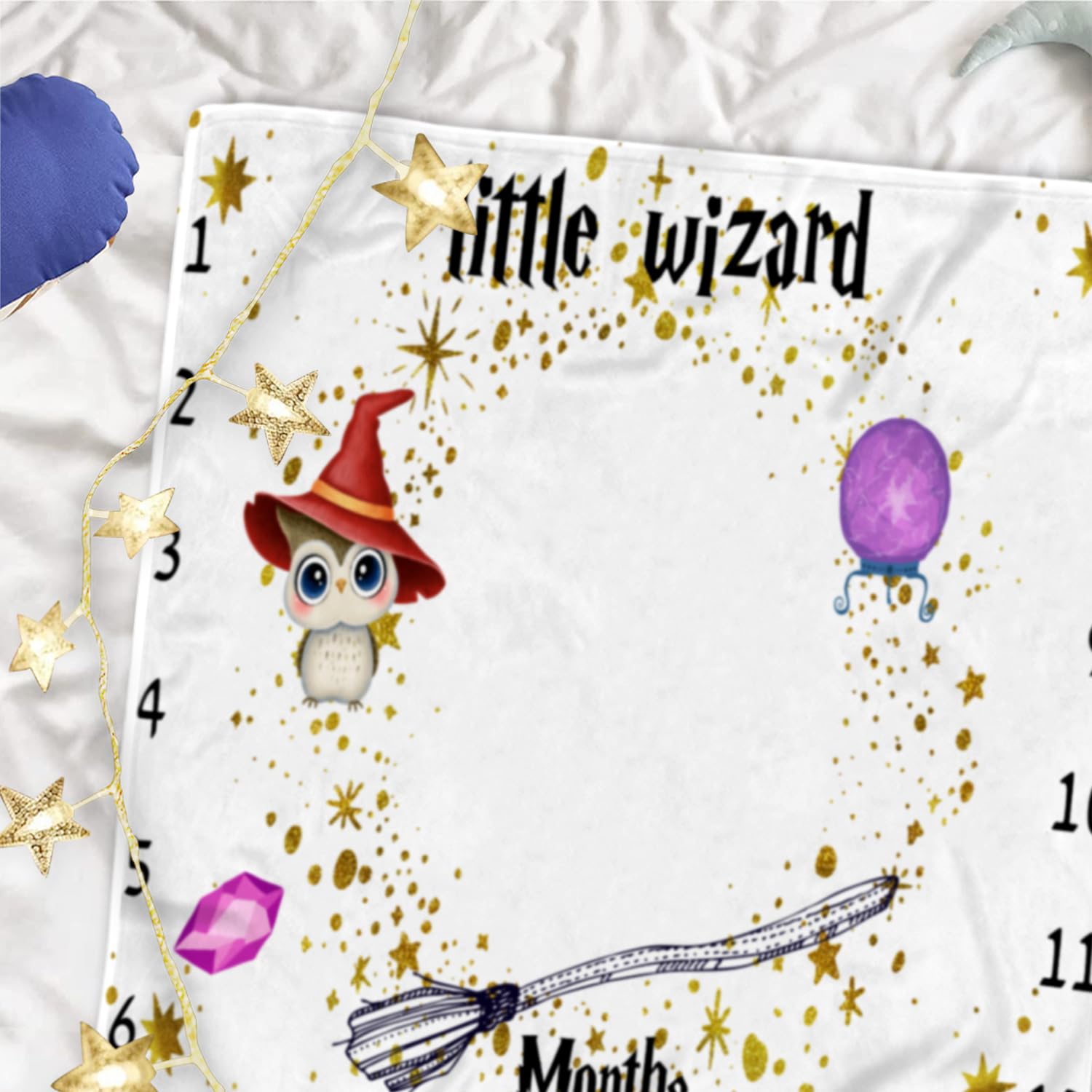 QICAIYUN Little Wizard Baby Milestone Blanket Magic Baby Month Blanket for Baby's First Year Calendar Growth Chart 48''x48'' YUN101