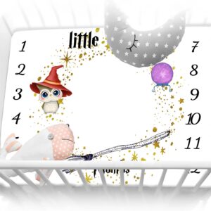 QICAIYUN Little Wizard Baby Milestone Blanket Magic Baby Month Blanket for Baby's First Year Calendar Growth Chart 48''x48'' YUN101