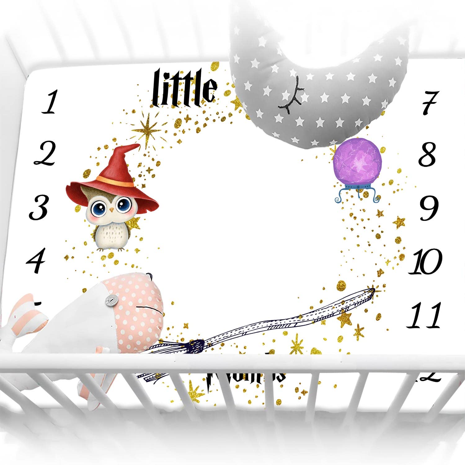 QICAIYUN Little Wizard Baby Milestone Blanket Magic Baby Month Blanket for Baby's First Year Calendar Growth Chart 48''x48'' YUN101