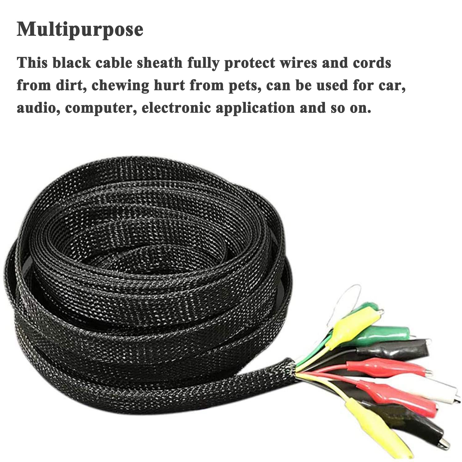 Braided - Cable Sleeves - PET Expandable Wire Loom 1/2"-100ft, Braided Wire Hider Mesh, Cord Management Organizer for USB Power Video Cable, Flexible Wrap Cover w/Heat Shrinkable Tubes, Black