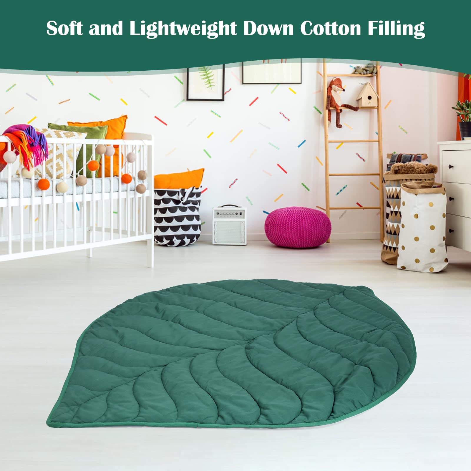 VARIPOWDER Baby Play Mat,56.3x42.1inch Cotton Crawling Cushion, Kids Room Rug Floor Gym,Soft Washable Non-Slip Room Decor Floor Rug, Activity Floor Carpet,Photo Studio Prop(Dark Green)