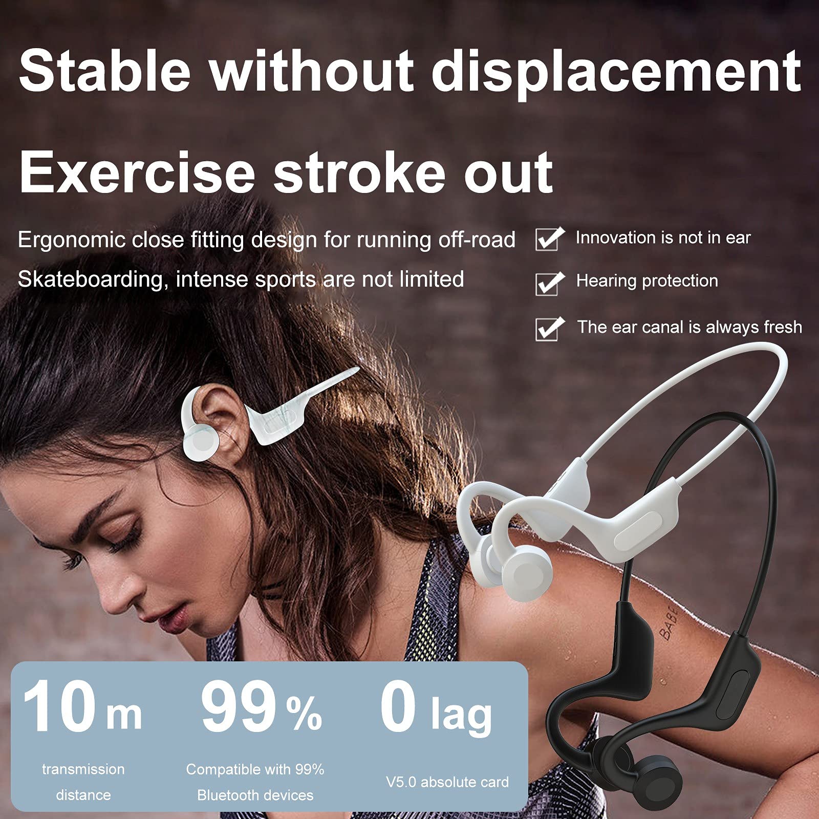 Open Ear Headphones Wireless Bluetooth Air Conduction Headphones Sports Earbuds with Microphone Waterproof Long Battery Life Headset Over Ear for Android iPhone Running Workout Cycling White