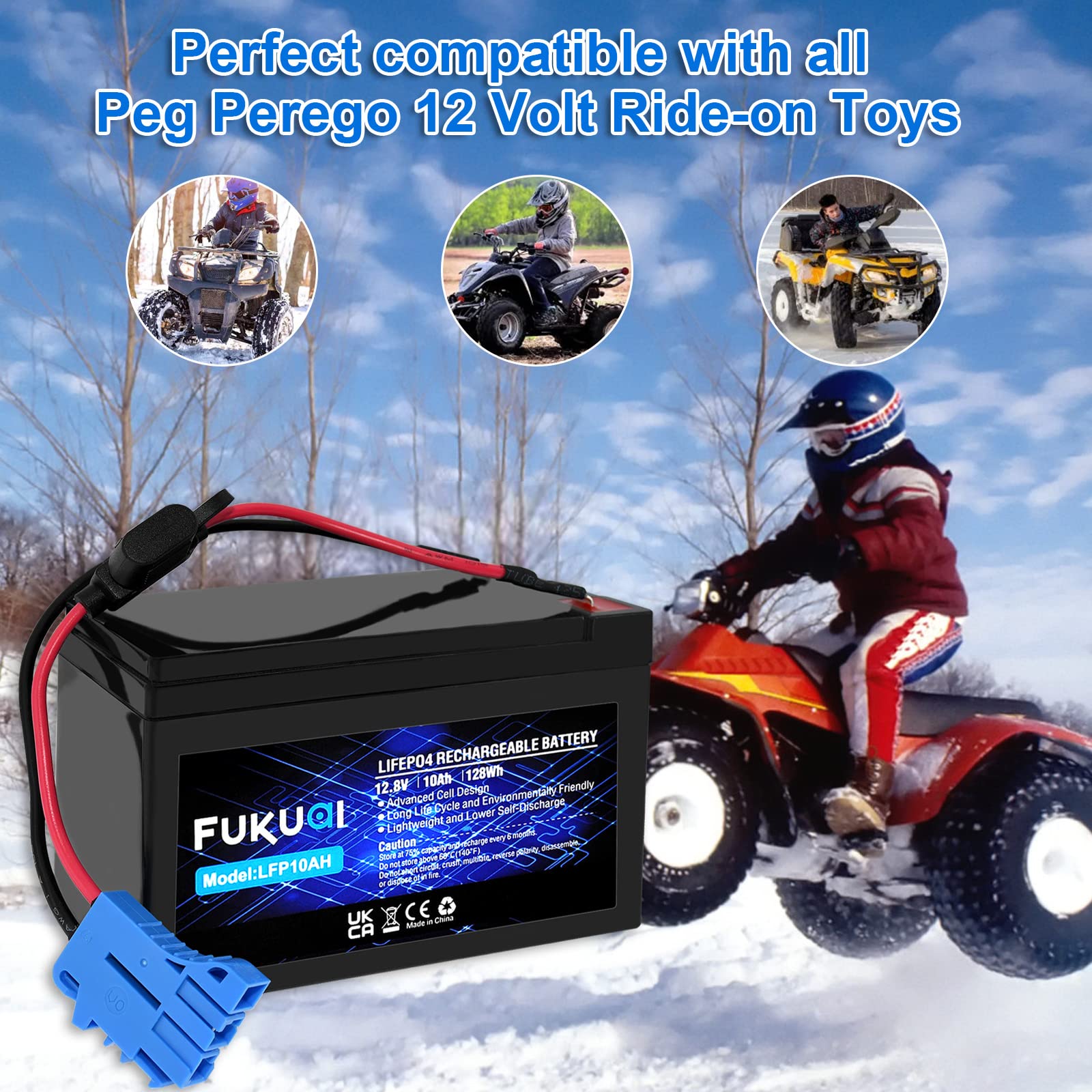 Fukuai Replacement Battery for Peg Perego 12 Volt Battery,12V 10Ah LiFePO4 Lithium-Phosphate Rechargeable Battery for Peg Perego Ride-On Toys