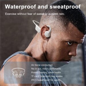 Open Ear Headphones Wireless Bluetooth Air Conduction Headphones Sports Earbuds with Microphone Waterproof Long Battery Life Headset Over Ear for Android iPhone Running Workout Cycling White