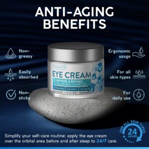 NUVADERMIS Caffeine Eye Cream with Retinol & Hyaluronic Complex – Anti-Aging Treatment – 1.7 oz – Made in the USA