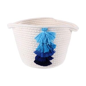 cabilock 1pc hand woven box tassel storage basket laundry basket with container bathroom laundry basket rattan storage basket makeup holder jewelry basket white cotton