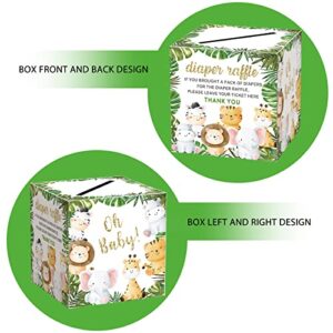 Diaper Raffle Tickets and Advice Cards For Baby Shower - 1 Card Collection Box & 50 Tickets, Jungle Animal Baby Shower Card Box, Party FavorsDecorationsSupplies, Game Kit, 8" Card Box -006BOX