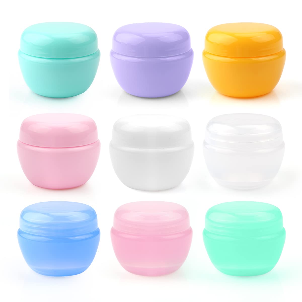 9 Pack 30g Small Plastic Travel Containers for Toiletries,Empty Refillable Mini Cosmetic Cream Jars with Lids and Sealed Inner Liners for Cosmetic, Body & Hand Cream, Lotion-9 Spatulas Included