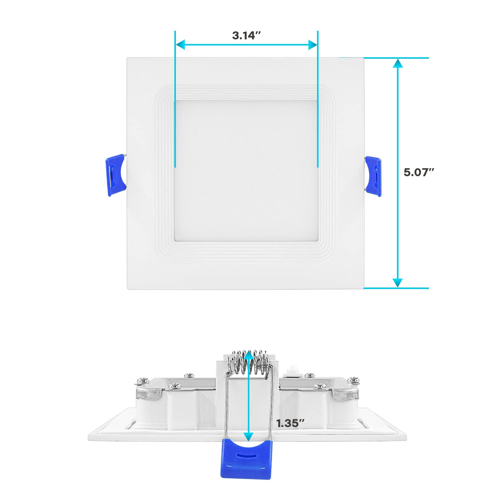 LUXRITE 4 Inch Ultra Thin Square LED Recessed Lighting, 12W, 5CCT Color Selectable 2700K-5000K, 950 Lumens High Output, Dimmable LED Wafer Lights, Wet Rated, Energy Star, ETL, Baffle Trim (6 Pack)