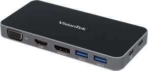 visiontek vt210 portable usb-c dual monitor hub - 1x dp, 1x hdmi, 1x vga, 2x usb-a ports, 1x usb-c for windows/macos/chromeos/ios