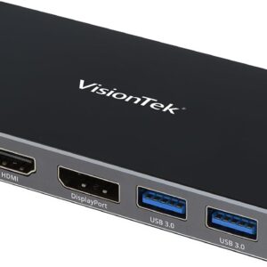 VisionTek VT210 Portable USB-C Dual Monitor Hub - 1x DP, 1x HDMI, 1x VGA, 2X USB-A Ports, 1x USB-C for Windows/MacOS/ChromeOS/iOS