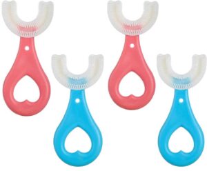 4 packs kids u shaped toothbrush, silicone bristles massage gums, manual toothbrush oral cleaning,360° all-round oral cleaning, u-shaped training toothbrushes for kids children baby for childrens