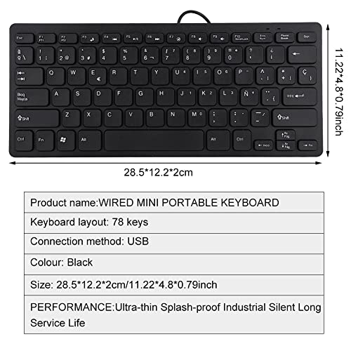 ciciglow Mini Wired Keyboard, 78 Keys Keypad, Portable Ultra Thin Mechanical Gaming Keyboard, Mini USB Wired Office Keyboard for Computer Laptop