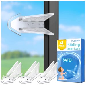 sliding door lock for kids safety: 4 pack window locks child proof slide glass door locks, baby proofing closet cabinet patio security bar, no drill toddler childproof slider door window stop