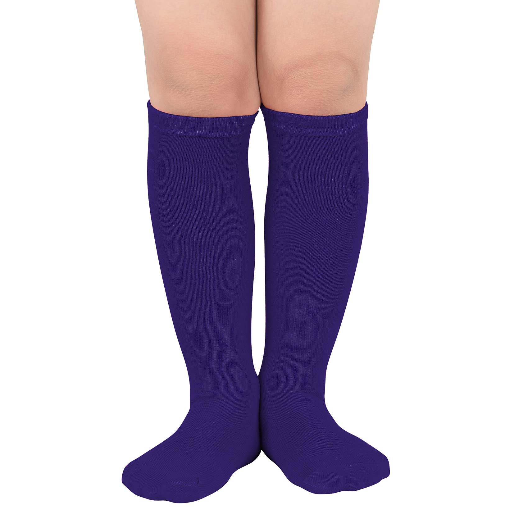 Durio Toddler Purple Knee High Socks for Girls Boys Cotton Kids Halloween Socks Sports Kids Soccer Socks Striped Youth Baseball Socks Pure Purple One Size