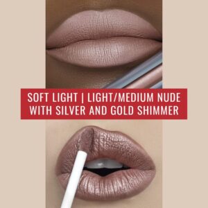 Runway Rogue Pearl Glam Long Wear Shimmer Liquid Lipstick, Slightly Dark Pink-Nude Lipstick with Silver and Gold Shimmer, ‘Soft Light’