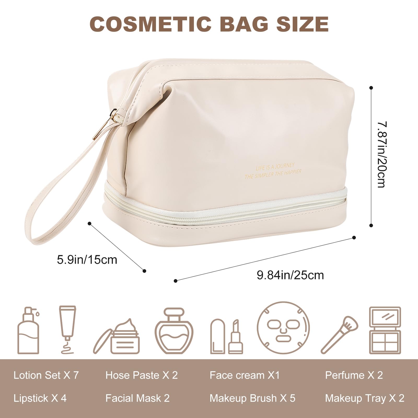 Cosmetic Travel Bag, Double Layer Cosmetic Bag, Large Makeup Bag, Travel Makeup Bag, Makeup Organizer Bag, Leather Cosmetic Bag, Waterproof Toiletry Bag for Women Girls (White)