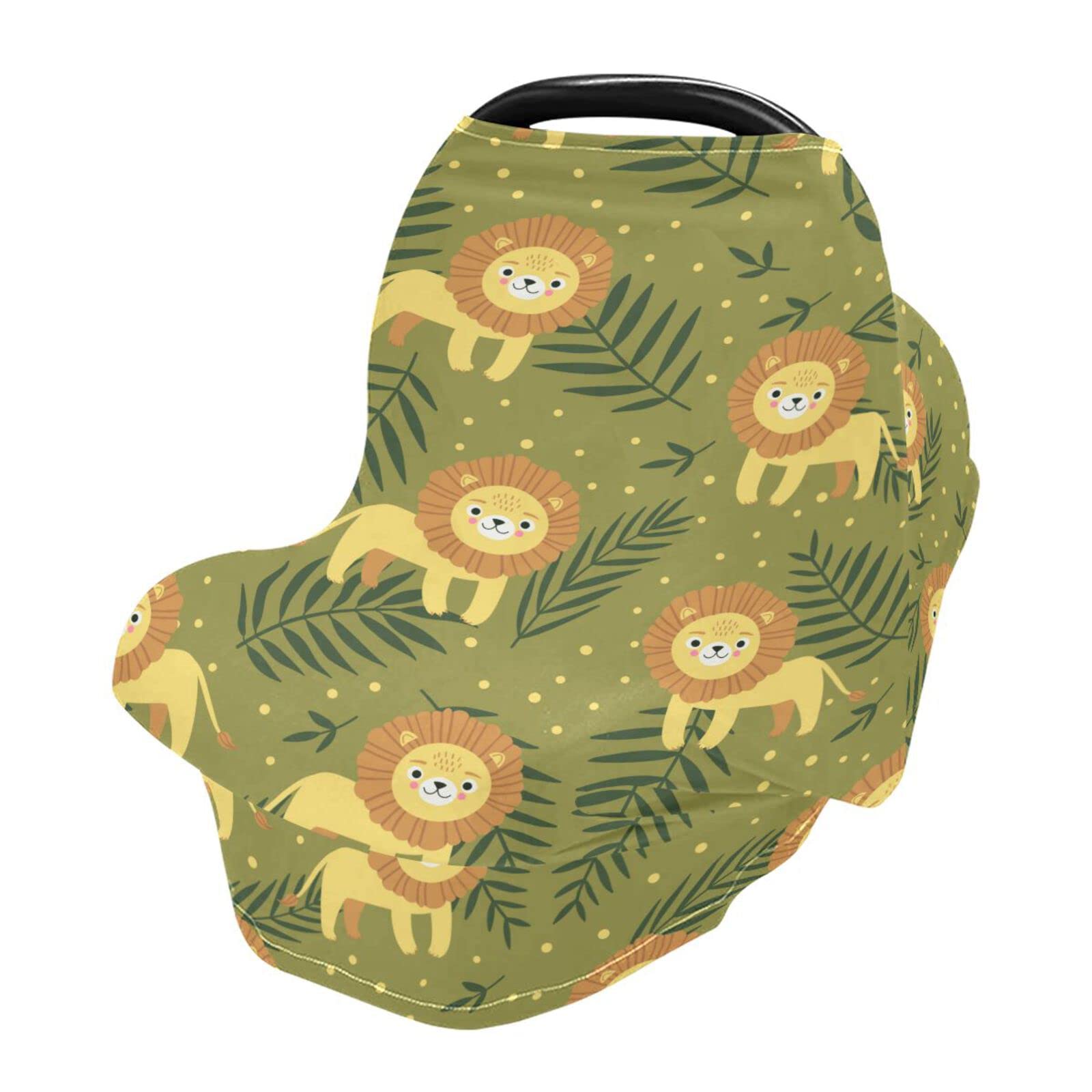 Kigai Soft Baby Car Seat Covers Cute Lion Cartoon Green Canopy for Infants Strollers Canopies for Newborns Babies Nursing Apron Cover for Breastfeeding