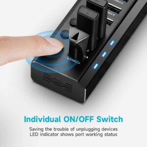 Powered USB Hub, ikuai 13 Port Aluminum USB 3.0 Hub with 72W (12V/6A) Power Adapter, Individual On/Off Switches, USB Splitter for MacBook PC Laptop and More