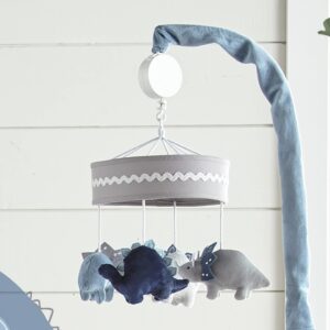 Levtex Baby - Kipton Musical Rotating Baby Crib Mobile - Plush Dinosaurs - Grey, Blue, Navy, White - Nursery Accessories