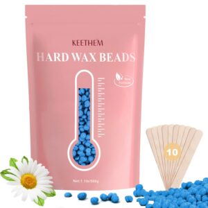 keethem hair removal wax, 1.1lb/17.6oz waxing beads for sensitive skin, full body hard wax beans with 20 wax sticks for women men bikini brazilian, armpit, back and chest waxing