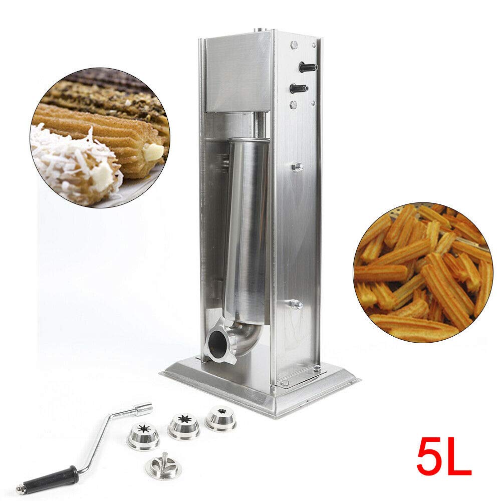 Commercial Churros Maker Machine 5L Stainless Steel Spanish Churros Making Machine + 4 Nozzles Manual Spanish Donuts, Heavy Duty Churros Machine For Home Restaurants Bakeries Use