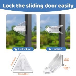 Sliding Door Lock for Kids Safety: 4 Pack Window Locks Child Proof Slide Glass Door Locks, Baby Proofing Closet Cabinet Patio Security Bar, No Drill Toddler Childproof Slider Door Window Stop