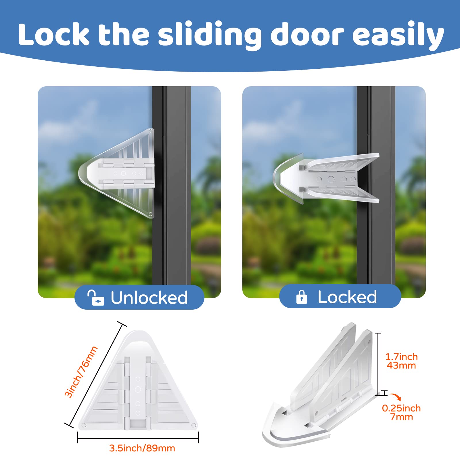 Sliding Door Lock for Kids Safety: 4 Pack Window Locks Child Proof Slide Glass Door Locks, Baby Proofing Closet Cabinet Patio Security Bar, No Drill Toddler Childproof Slider Door Window Stop