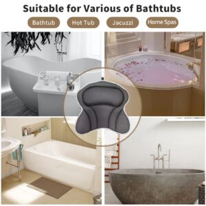 Bath Pillow - Ergonomic Bath Pillows for Tub Neck and Back Support, Bathtub Pillow with Powerful Suction Cups, Quick Dry & Ultra Soft 4D Mesh Tub Pillow for Bath, Bath Cushion