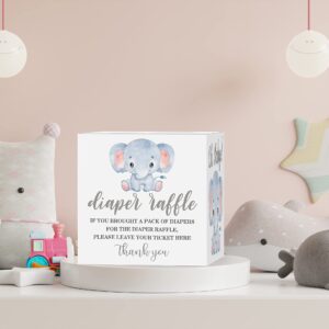 Diaper Raffle Tickets and Advice Cards for Baby Shower - 1 Card Collection Box & 50 Tickets, Elephant Baby Shower Card Box, Party FavorsDecorationsSupplies, Game Kit, 8" Card Box -001BOX