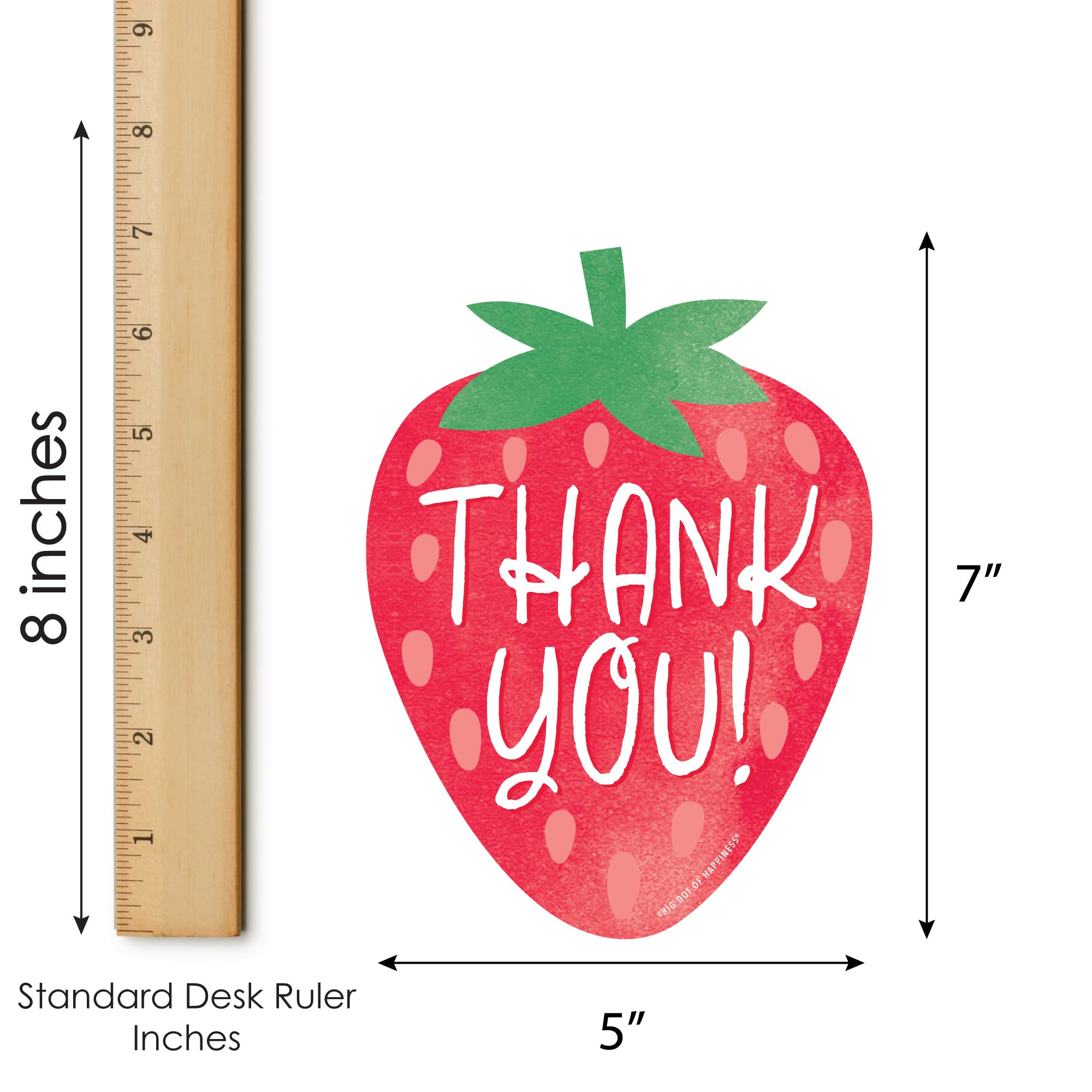 Big Dot of Happiness Berry Sweet Strawberry - Shaped Thank You Cards - Fruit Themed Birthday Party or Baby Shower Thank You Note Cards with Envelopes - Set of 12