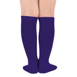 Durio Toddler Purple Knee High Socks for Girls Boys Cotton Kids Halloween Socks Sports Kids Soccer Socks Striped Youth Baseball Socks Pure Purple One Size