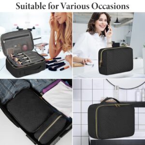 Makeup Bag 2pcs Waterproof Cosmetic Bag Travel Makeup Bag Set Portable Large Makeup Organizer Storage Bag Travel Toiletry Bag Multifunction Makeup Pouch Make Up Bag for Women and Girls, Black