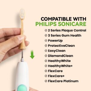 PONPACE Bamboo Electric Toothbrush Replacement Heads Compatible with Philips Sonicare, with Soft Plant-Based Bristles (Flat Soft bristles)