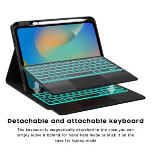 HEAPAO Touchpad iPad 10th Generation Case with Keyboard (10.9", 2022) - 7 Color Backlight, Multi-Touch Trackpad, Detachable Keyboard, Flip Stand Case with Pencil Holder for New iPad 10th 2022, Black