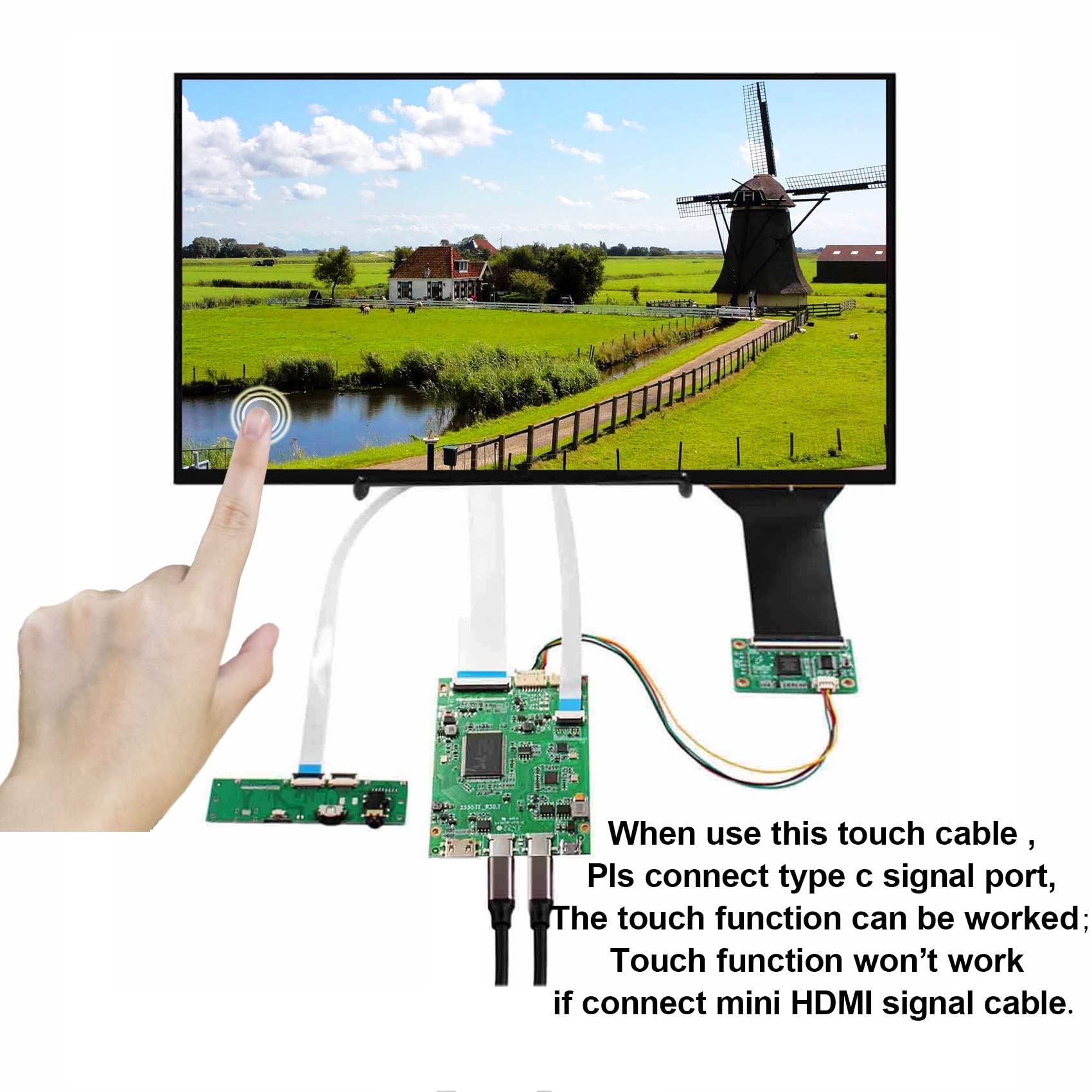 FanyiTek 13.3" Touchscreen Monitor,13.3 inch 1920x1080 FHD IPS Touch Sensor Screen and USB Type C Mini HDMI eDP Controller Board