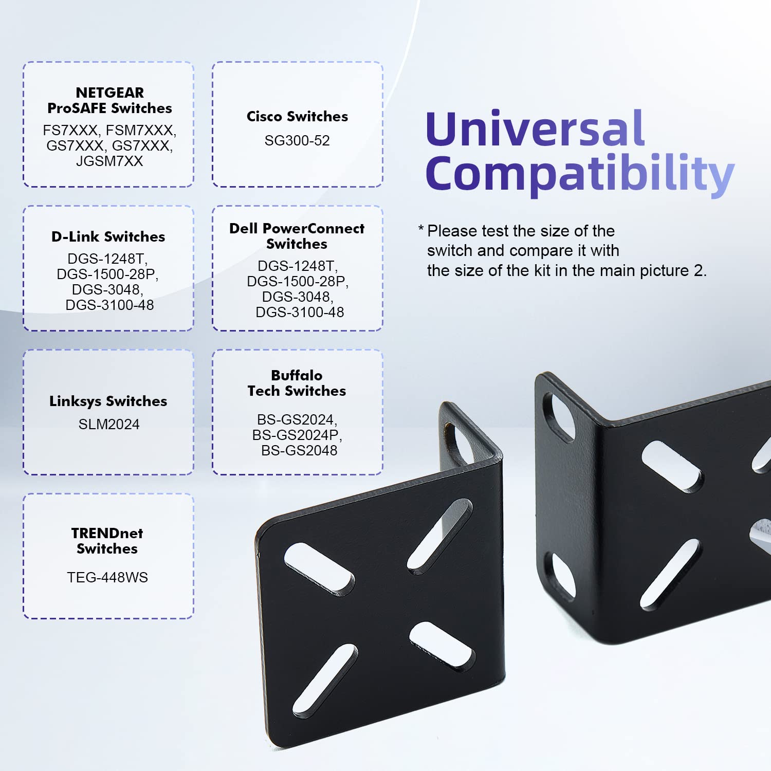 PhyinLan Rack Mount Kit Universal 1U Rack Ears with Adjustable Holes Distance, Compatible for Most Cisco, NETGEAR,Dell, D-Link, Linksys, TRENDnet and Buffalo Tech Switches