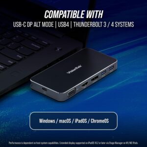 VisionTek VT210 Portable USB-C Dual Monitor Hub - 1x DP, 1x HDMI, 1x VGA, 2X USB-A Ports, 1x USB-C for Windows/MacOS/ChromeOS/iOS