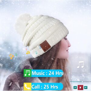 Wireless Beanie Headphone hat Women Winter Warm Knit Hats Cap Music Beanie with Headphones Built-in Stereo Speakers Mic for Outdoors Sports Running Skiing Woman Teenagers Her Snow White