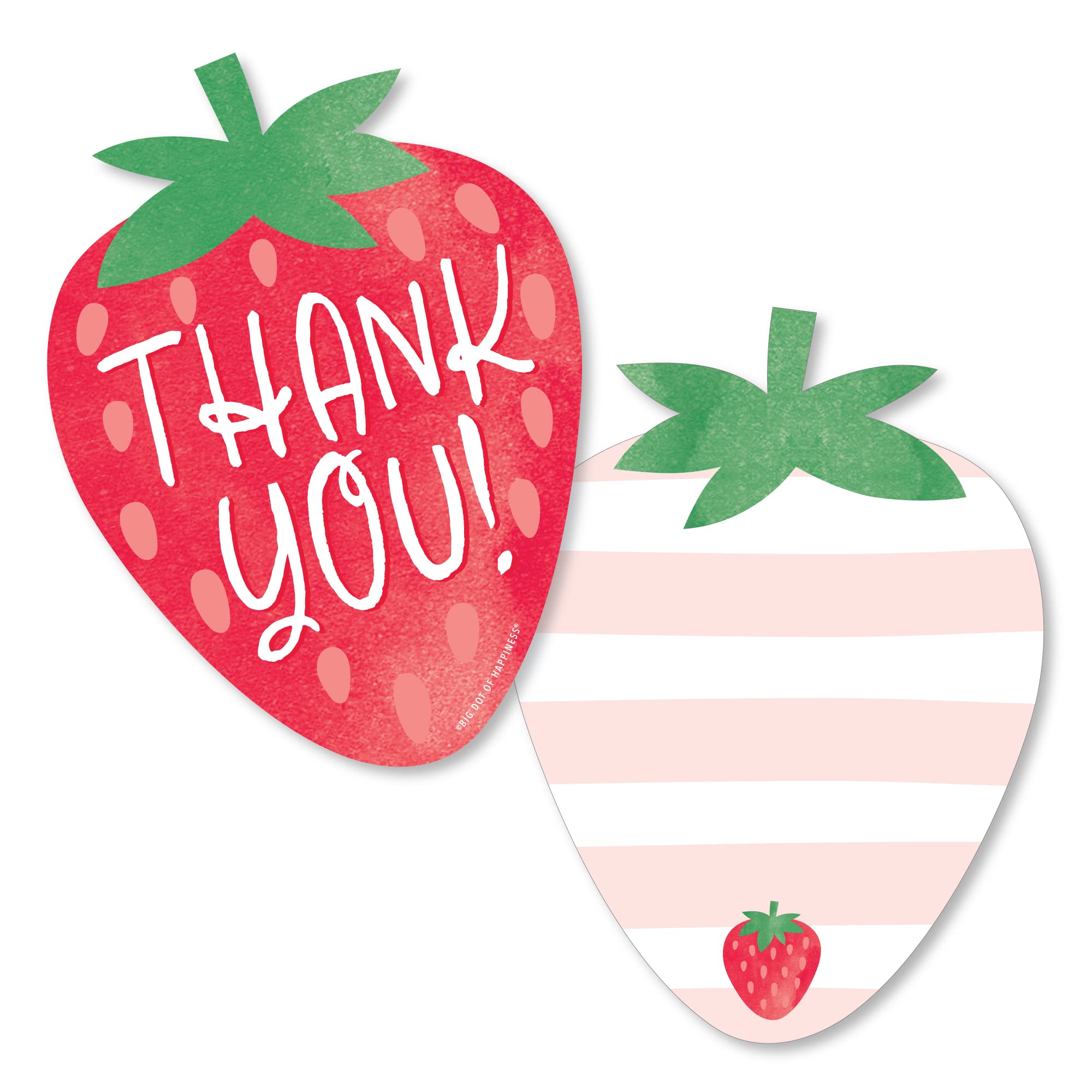 Big Dot of Happiness Berry Sweet Strawberry - Shaped Thank You Cards - Fruit Themed Birthday Party or Baby Shower Thank You Note Cards with Envelopes - Set of 12