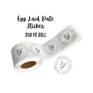 Eggs Laid On Date Stickers | 350 Pc Roll | 2" Round Stickers | Farm Fresh Stickers | Egg Carton Stickers | White with Chicken Design